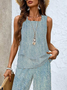 Women's Imitation Denim Spring Printed Casual Vest And Trousers Two-Piece Suit