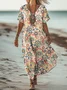 Women's Short Sleeve Paisley Printing V Neck Casual Maxi T-Shirt Dress