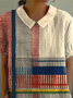 Loose Striped Shawl Collar Casual T-Shirt