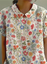 Vintage Floral Shawl Collar T-Shirt