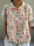 Vintage Floral Shawl Collar T-Shirt