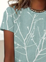 Women's Botanical Spring Print Casual V-Neck Short Sleeve T-Shirt