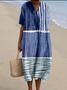 Cotton-Blend Boho Ethnic Geometry Loose Dress With No