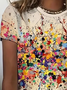 Women's Color Spring Print Casual V-Neck Short Sleeve T-Shirt