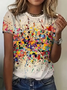 Women's Color Spring Print Casual V-Neck Short Sleeve T-Shirt
