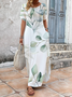 Women's Short Sleeve Summer White Floral Printing V Neck Daily Going Out Casual Maxi H-Line T-Shirt Dress Dress