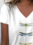 Women's Dragonfly Spring Print Casual V-Neck Short Sleeve T-Shirt