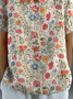 Vintage Floral Shawl Collar T-Shirt