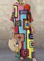 Crew Neck Regular Fit Vintage Cotton Dress With No Belt