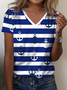 Women's Anchor Stripe Print V-Neck Short Sleeve T-Shirt