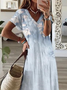 Women's Floral Spring Short Sleeve V-Neck Slit Dress