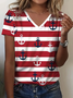 Women's Anchor Stripe Print V-Neck Short Sleeve T-Shirt