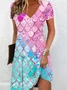 Women's Spring Printed Casual V-Neck Short Sleeve Dress
