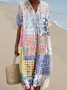 Vintage V Neck Loose Dress With No