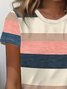 Women's Striped Print Round Neck Short Sleeve T-Shirt
