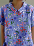 Shawl Collar Casual Loose Floral T-Shirt