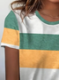 Women's Striped Print Round Neck Short Sleeve T-Shirt
