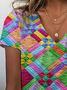 Women's Geometric Print Casual Short Sleeve V-Neck T-Shirt