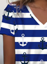 Women's Anchor Stripe Print V-Neck Short Sleeve T-Shirt