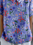 Shawl Collar Casual Loose Floral T-Shirt