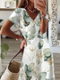 Women's Floral Spring Short Sleeve V-Neck Slit Dress