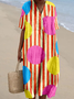 Loose Cotton-Blend Multicolor Block Vintage Dress With No