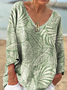 V Neck Cotton Regular Fit Casual T-Shirt