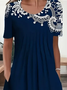 Women's Short Sleeve Summer Purplish blue Floral Printing Crew Neck Daily Going Out Casual Midi H-Line Fit & Flare Dress Dress