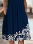 Women's Short Sleeve Summer Purplish blue Floral Printing Crew Neck Daily Going Out Casual Midi H-Line Fit & Flare Dress Dress