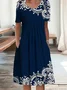 Women's Short Sleeve Summer Purplish blue Floral Printing Crew Neck Daily Going Out Casual Midi H-Line Fit & Flare Dress Dress