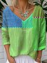 Multicolor Block Vintage Jersey V Neck T-Shirt