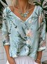 V Neck Vintage Floral Loose T-Shirt