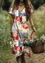 Cotton Casual Regular Fit V Neck Dress With No Belt