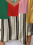 Casual V Neck Multicolor Block Loose T-Shirt