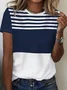 Women's Striped Print Spring And Summer Round Neck Short-Sleeved T-shirt