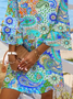 Women's Half Sleeve Summer Blue Floral Printing V Neck Daily Going Out Casual Midi H-Line Classic Dress