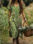 Regular Fit Cotton Casual V Neck Dress With No Belt