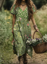 Regular Fit Cotton Casual V Neck Dress With No Belt