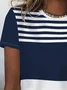 Women's Striped Print Spring And Summer Round Neck Short-Sleeved T-shirt