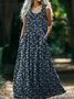 Women's Sleeveless Summer Purplish blue Floral Printing Crew Neck Daily Going Out Casual Maxi H-Line Tank Dress