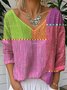 Multicolor Block Vintage Jersey V Neck T-Shirt