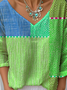 Multicolor Block Vintage Jersey V Neck T-Shirt