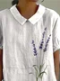 Simple Cotton Shawl Collar Floral Blouse