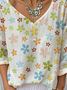V Neck Floral Vintage Jersey T-Shirt