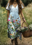 V Neck Cotton Regular Fit Casual Dress With No Belt