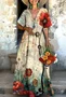 V Neck Casual Cotton Floral Dress With No Belt