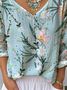 V Neck Vintage Floral Loose T-Shirt