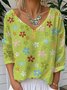 V Neck Floral Vintage Jersey T-Shirt