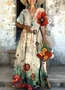 V Neck Casual Cotton Floral Dress With No Belt