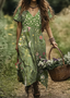 Regular Fit Cotton Casual V Neck Dress With No Belt